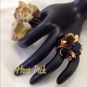 Statement Party Ring Pom Pom Shaker Balls Dangling Sequins Bronze Tone size 8